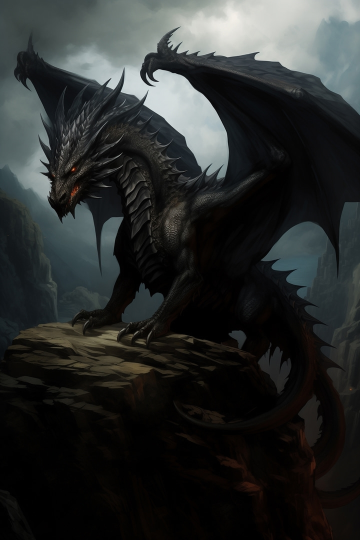 Dragon negru pe o stâncă