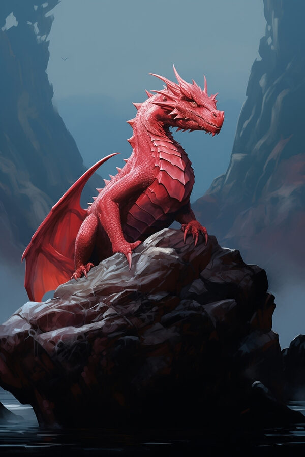 Dragon roșu pe o stâncă Dragon roșu pe o stâncă