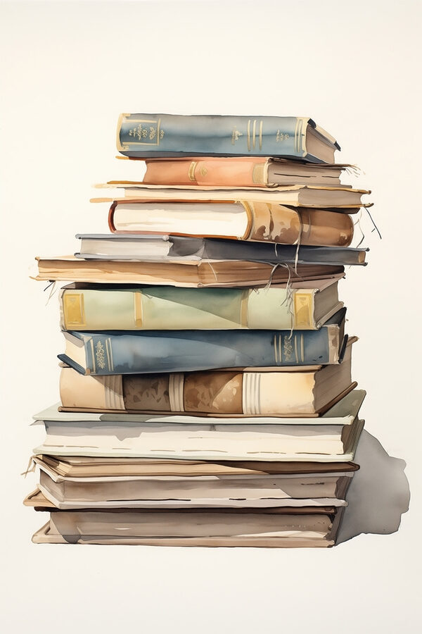 Watercolor of a stack of books