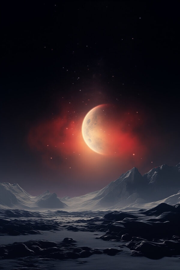 Luna pe cer deasupra munților Luna pe cer deasupra munților