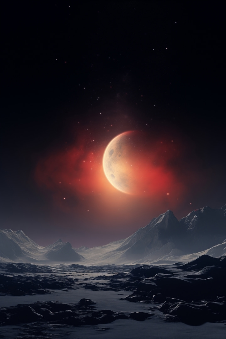 Luna pe cer deasupra munților