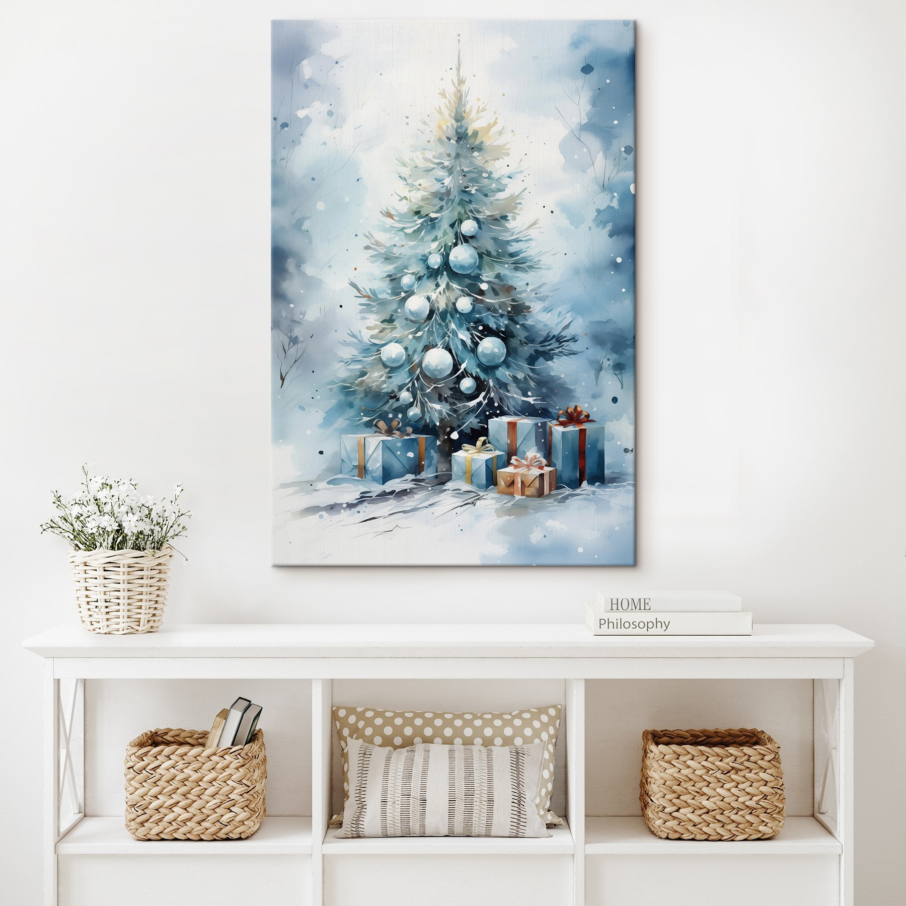 Watercolor of a christmas tree with presents Watercolor of a christmas tree with presents