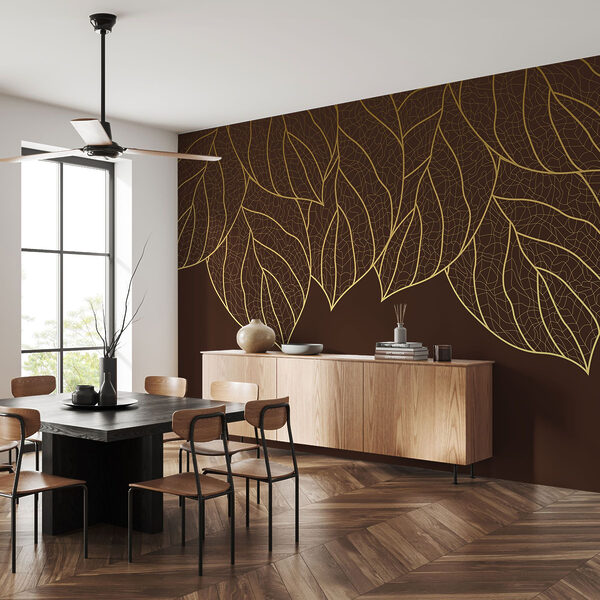 Group of leaves on a brown background