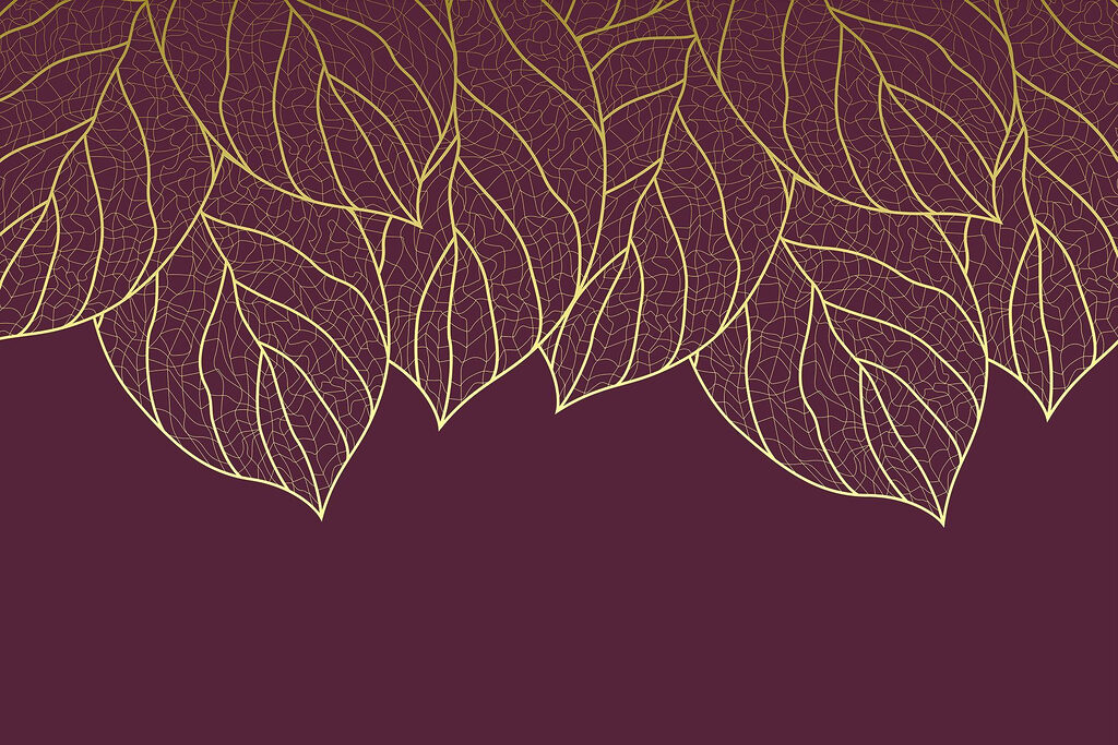 Elegant leaves on deep maroon background