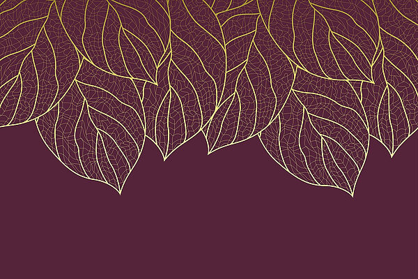 Elegant leaves on deep maroon background