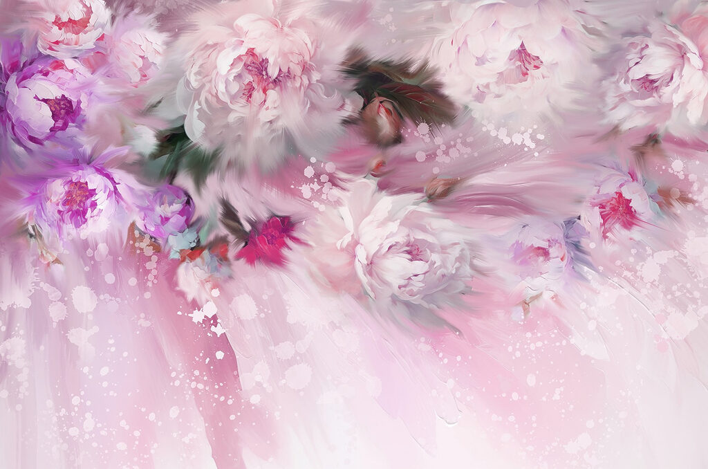 Painting of flowers on a pink background