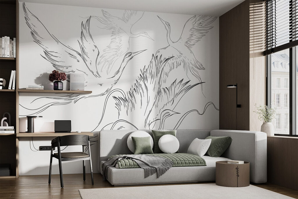 Drawing of birds flying