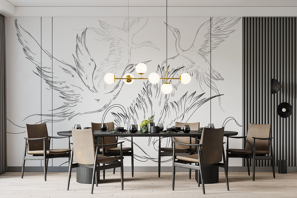 Drawing of birds flying
