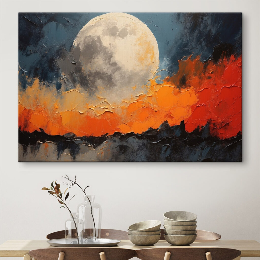 Painting of a moon and fire