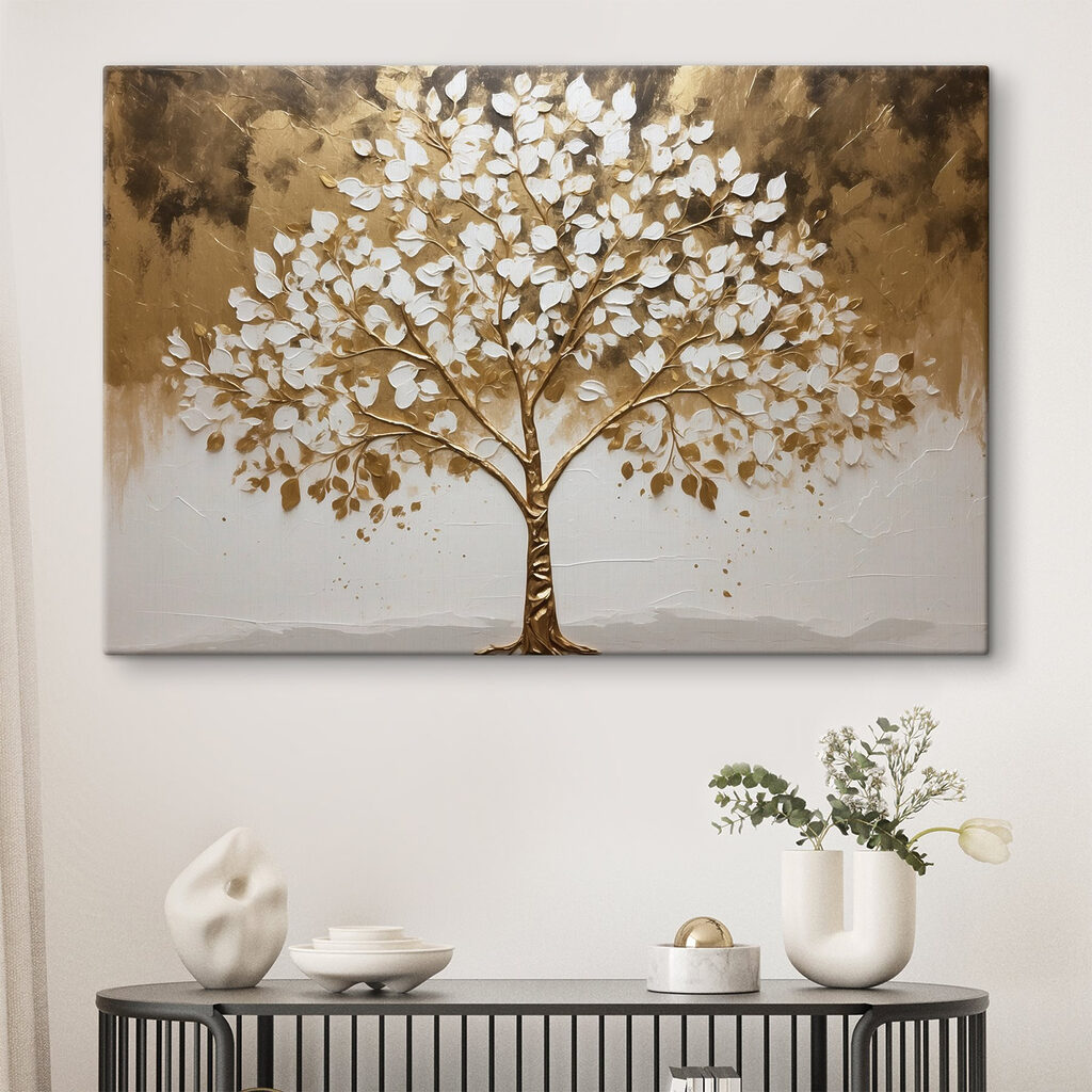 Painting of a tree with white leaves