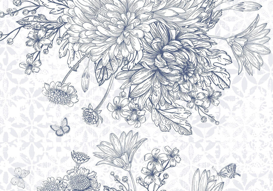 Ilustrație florală cu fluturi delicați