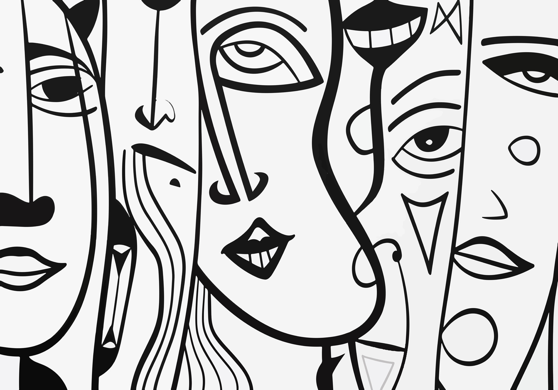 Black and white drawing of faces
