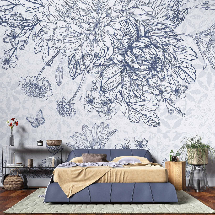 Ilustrație florală cu fluturi delicați