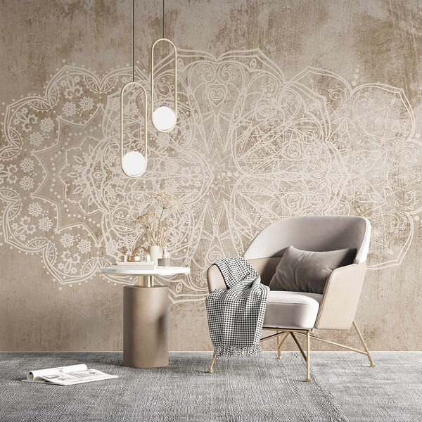 Design ornamentat alb pe o suprafață maro Design ornamentat alb pe o suprafață maro