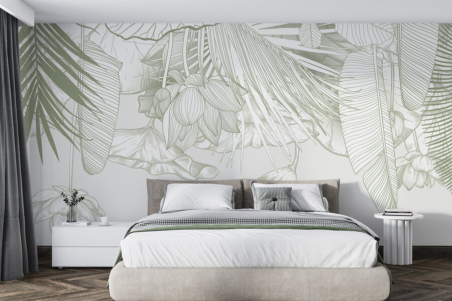 Delicate line art de floră tropicală