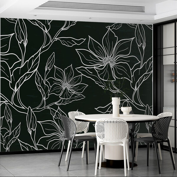 Model floral alb-negru Model floral alb-negru