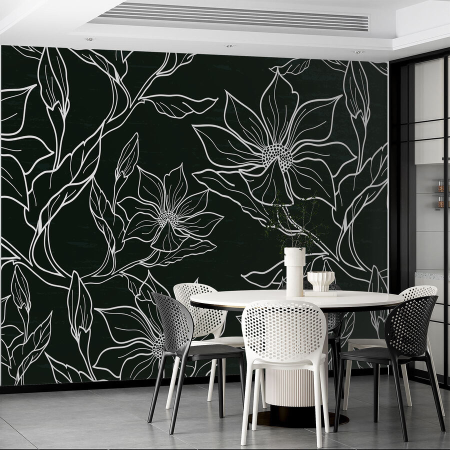 Model floral alb-negru