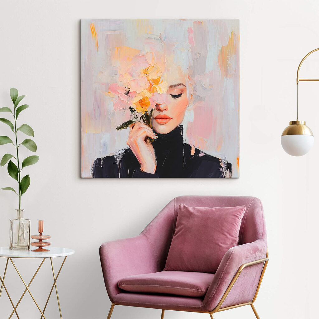 Painting of a woman holding flowers