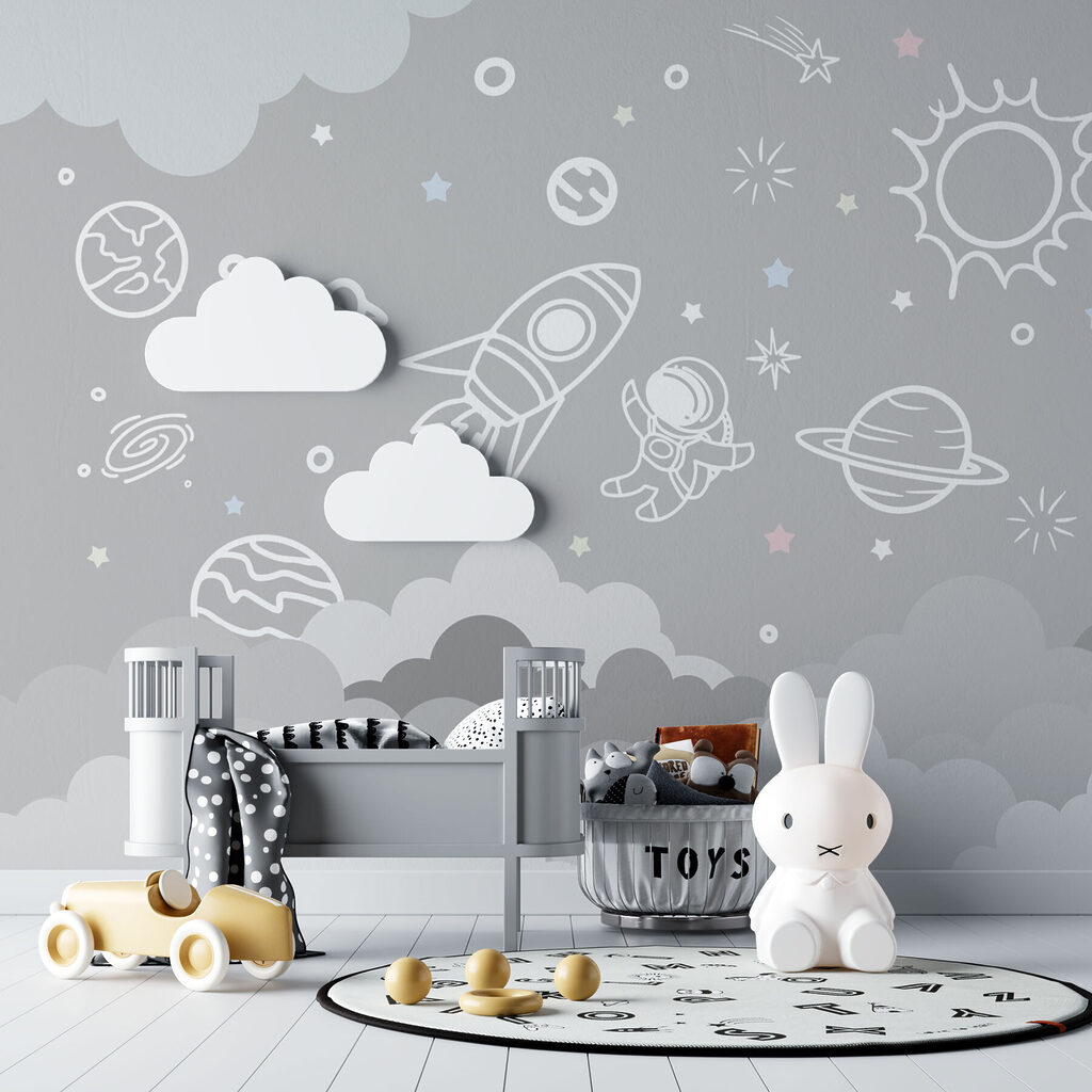 Space scene with clouds and stars