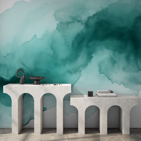 Acuarelă abstractă liniștitoare în nuanțe de teal Acuarelă abstractă liniștitoare în nuanțe de teal