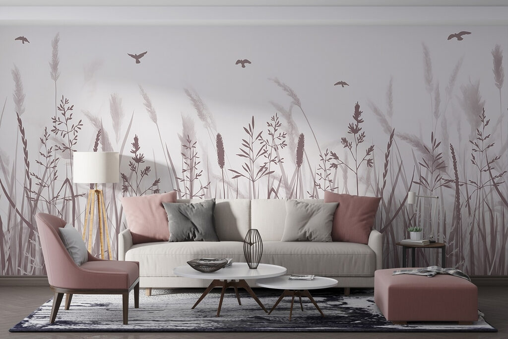 Field of grass with birds flying Field of grass with birds flying