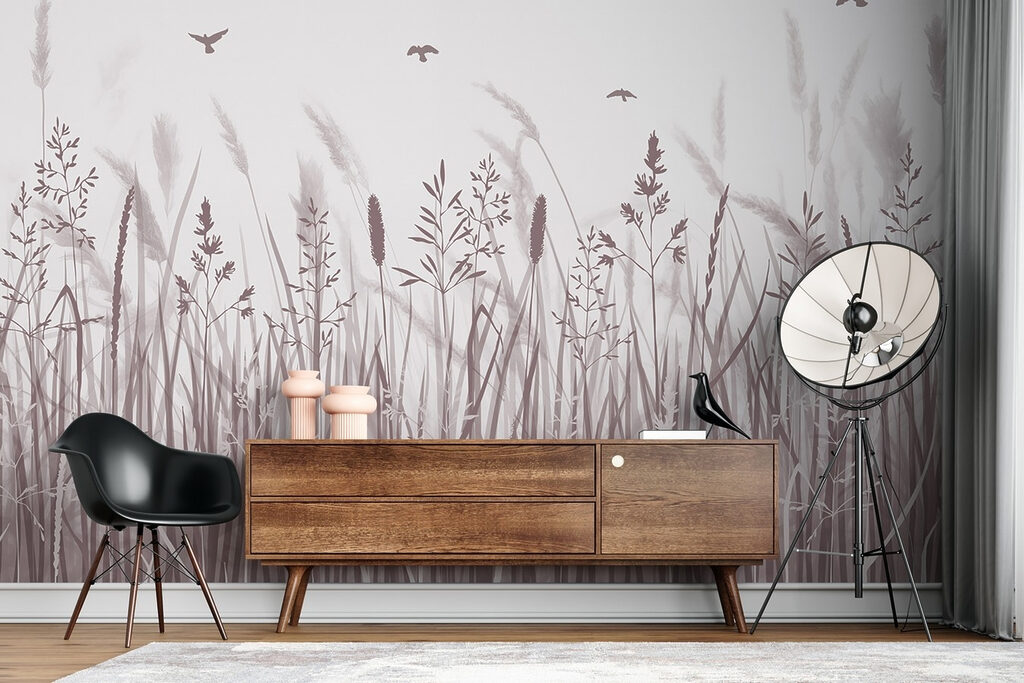 Field of grass with birds flying Field of grass with birds flying