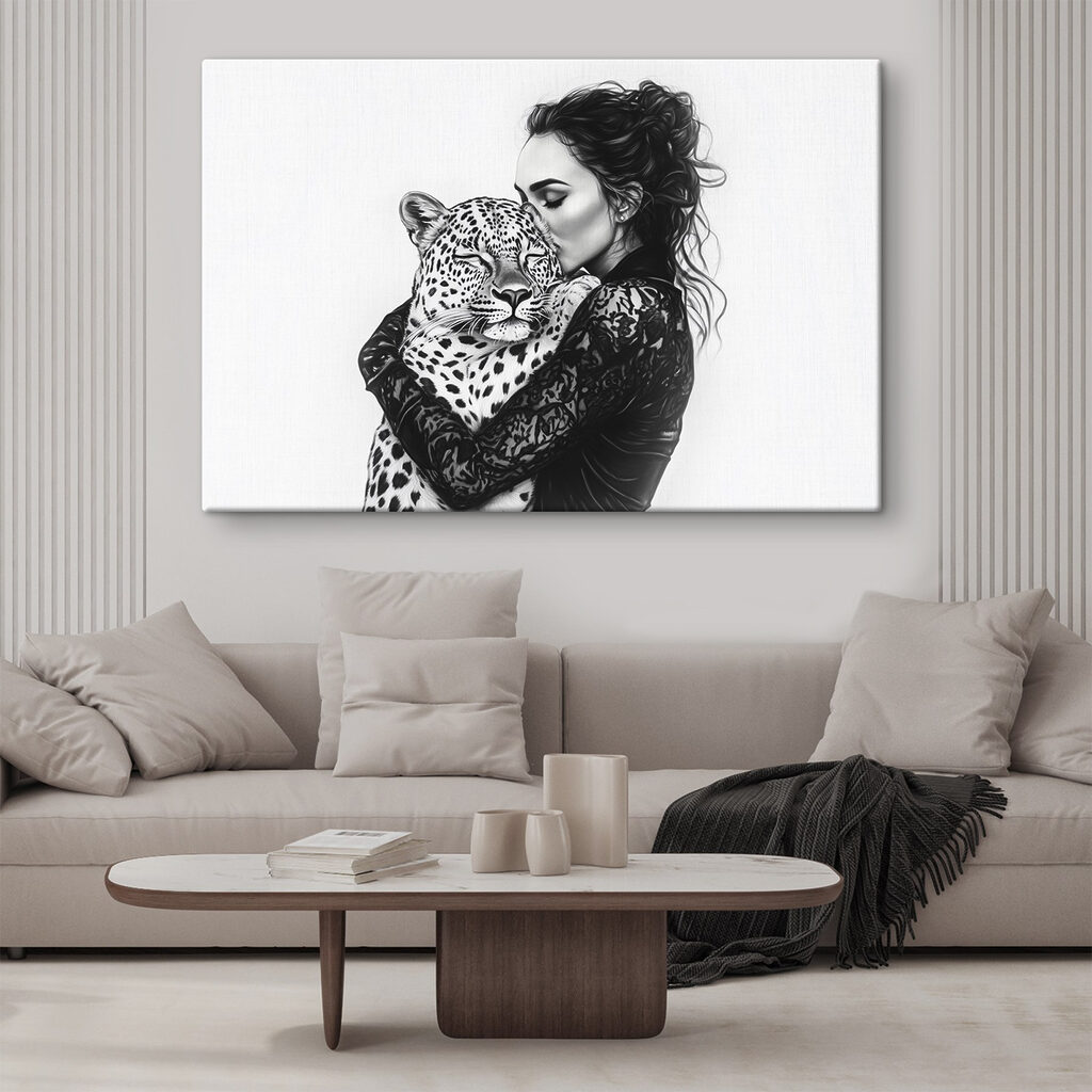 Woman hugging a leopard