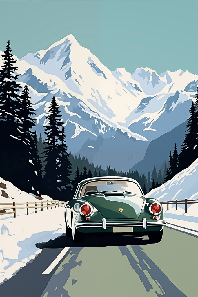 Car driving on a snowy road Car driving on a snowy road