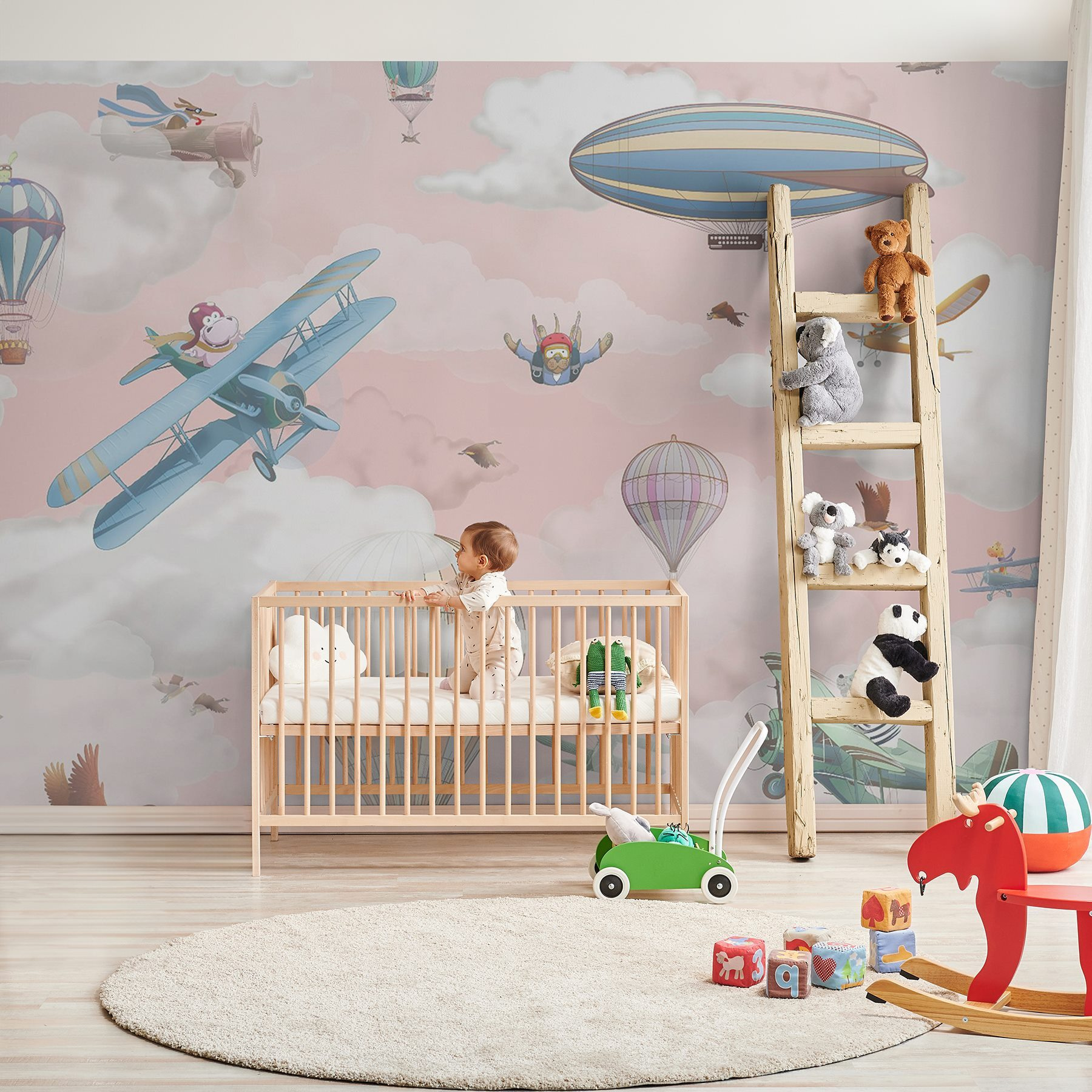 Wallpaper with airplanes and hot air balloons Wallpaper with airplanes and hot air balloons