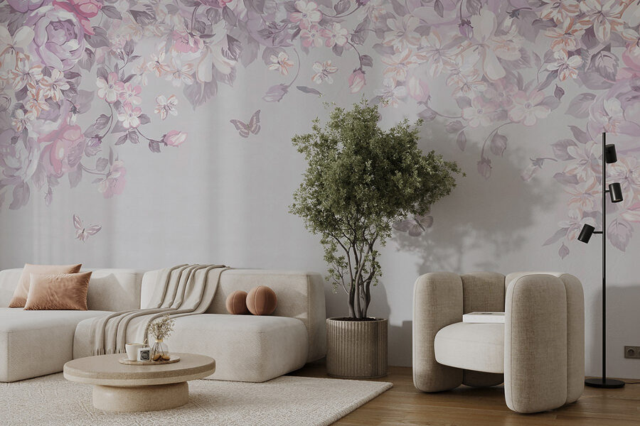 Fototapet Model floral cu fluturi