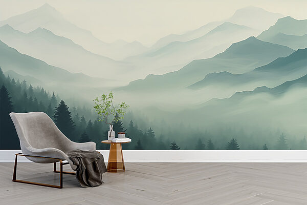 Foggy mountain landscape with trees Foggy mountain landscape with trees