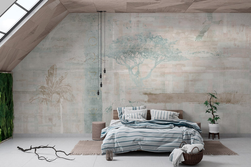 Wallpaper with trees and birds