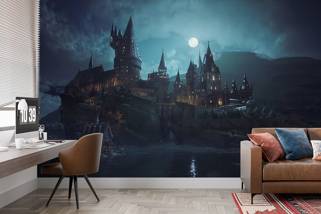 Castle on a hill with a moon in the sky Castle on a hill with a moon in the sky