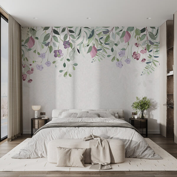 Bordei floral cu flori și frunze mov Bordei floral cu flori și frunze mov
