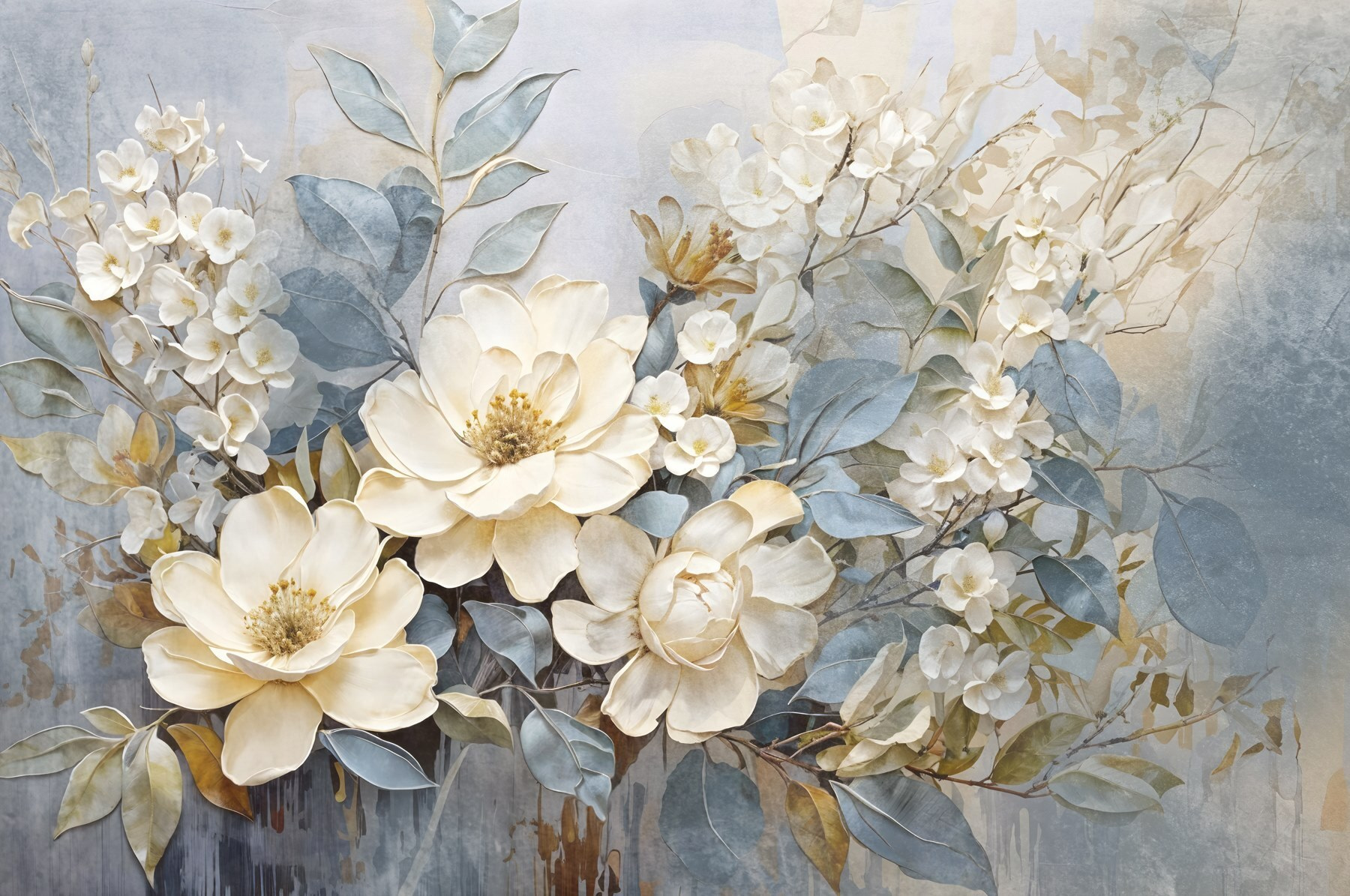 Painting of flowers and leaves