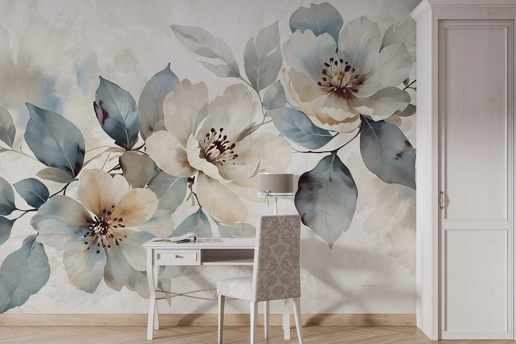 Painting of flowers and leaves