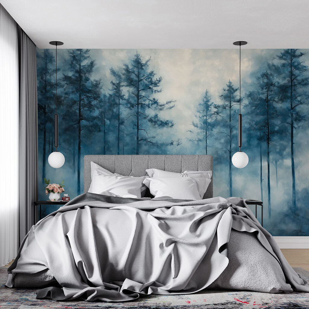 Foggy forest with trees