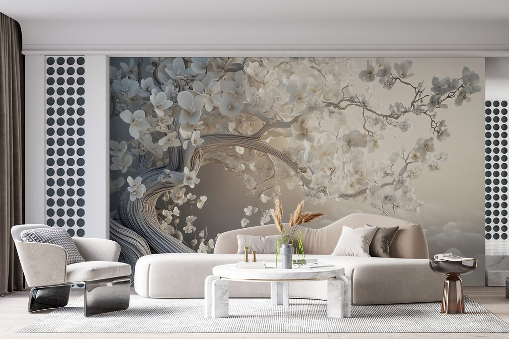 White tree with white flowers