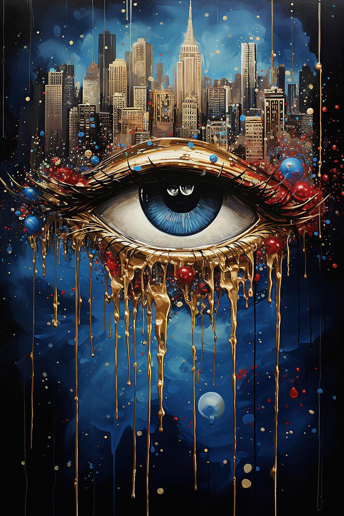 Mysterious eye with city reflection Mysterious eye with city reflection