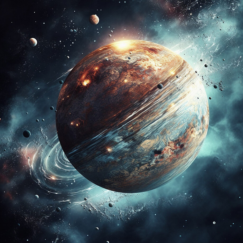 Planet in space with stars and planets Planet in space with stars and planets
