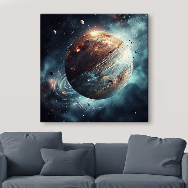 Planetă în spațiu cu stele și planete Planetă în spațiu cu stele și planete