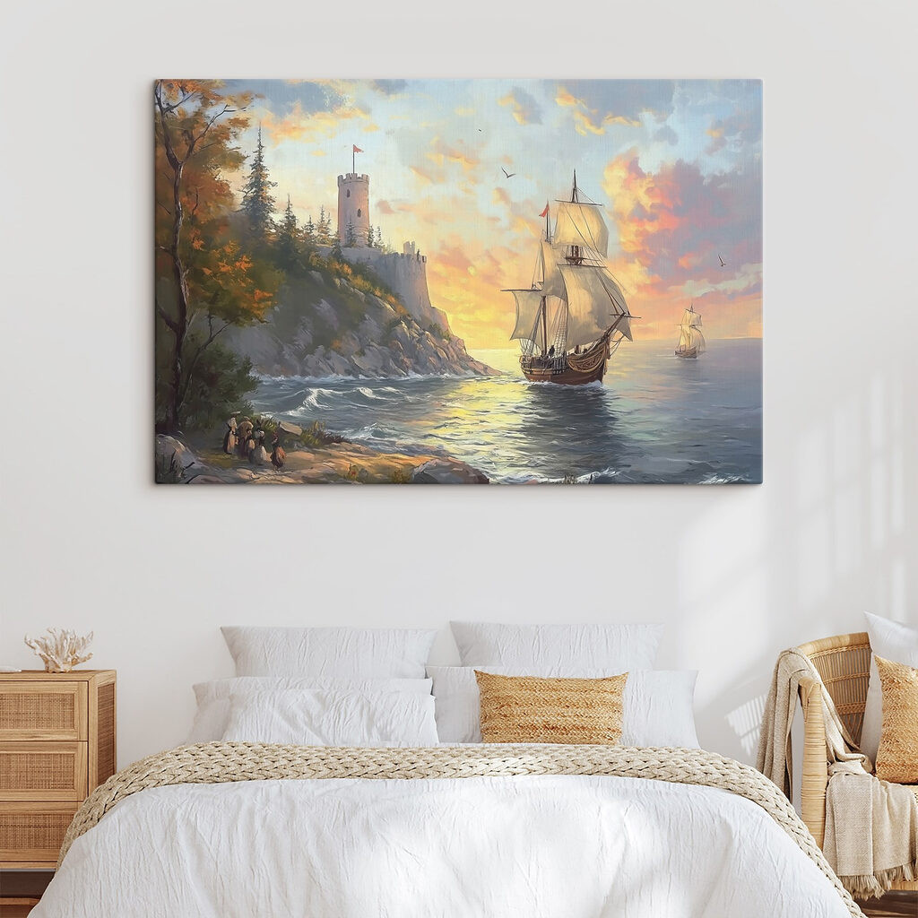 Painting of a ship sailing on the water