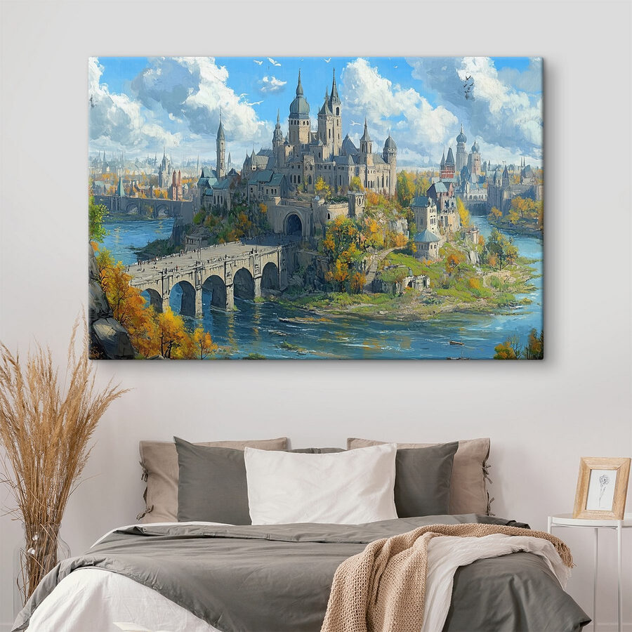 Castel pe un deal cu un pod peste apă