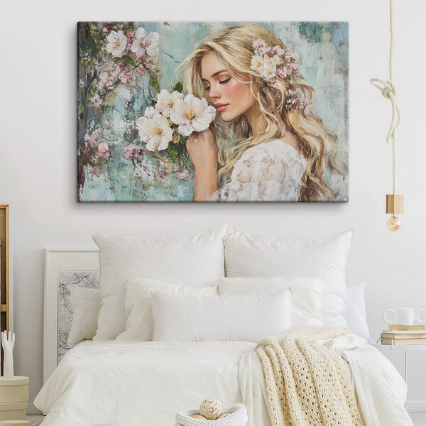 Pictura unei femei care miroase flori Pictura unei femei care miroase flori