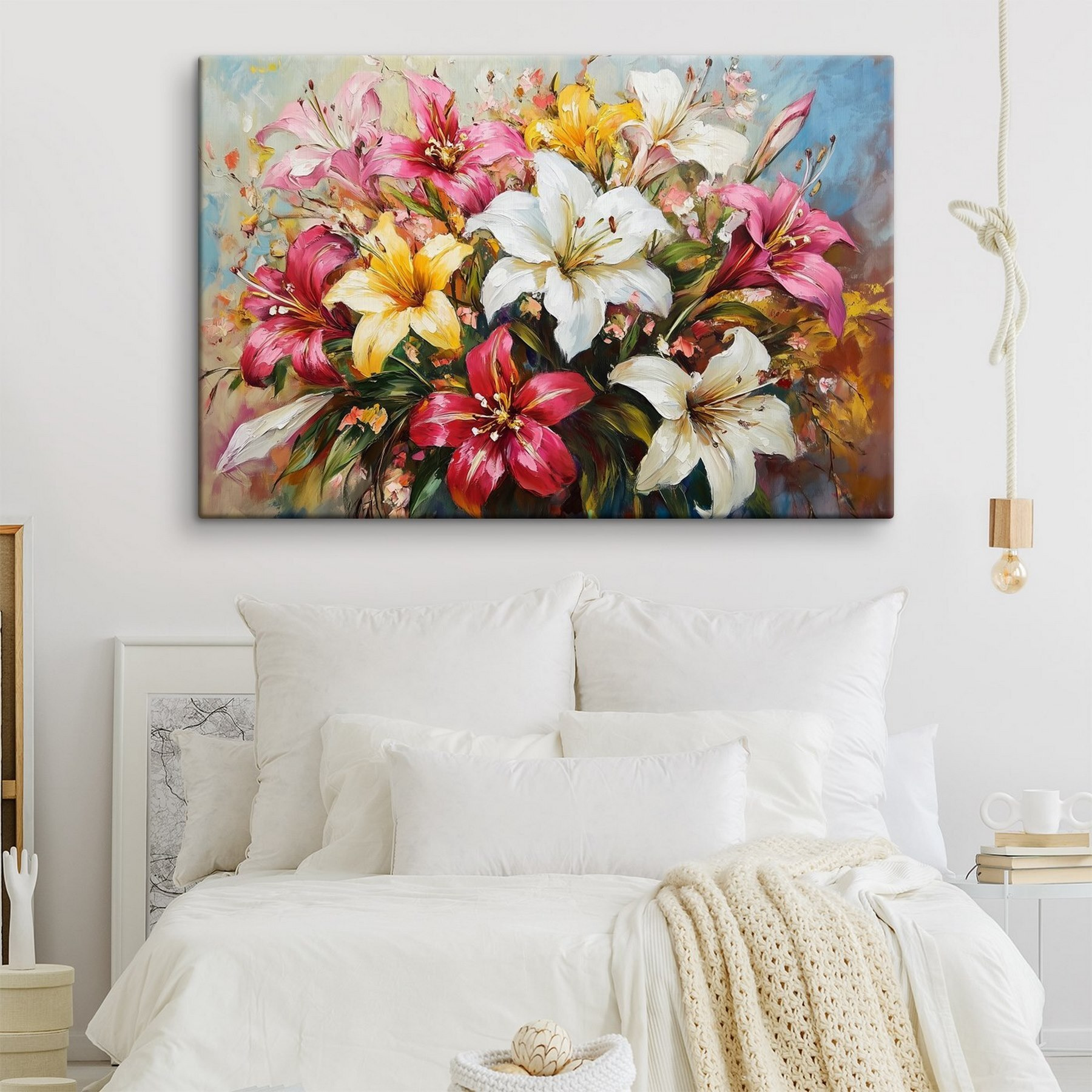 Painting of flowers on a blue background Painting of flowers on a blue background