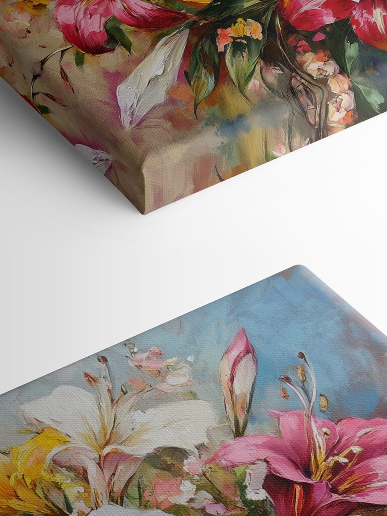 Painting of flowers on a blue background Painting of flowers on a blue background