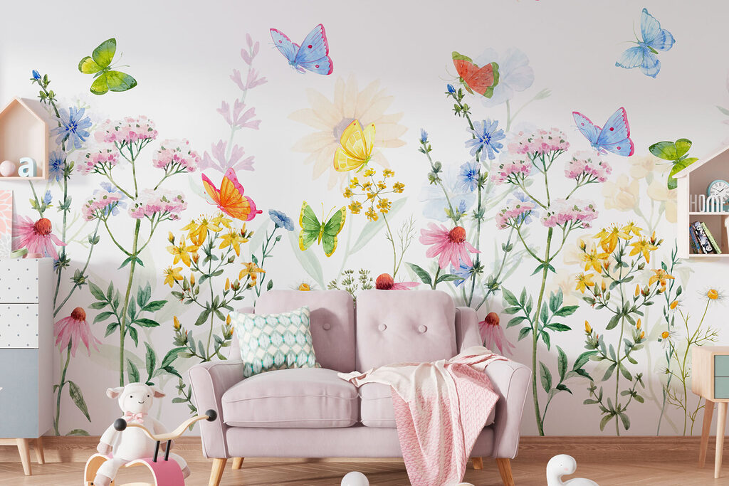 Painting of flowers and butterflies