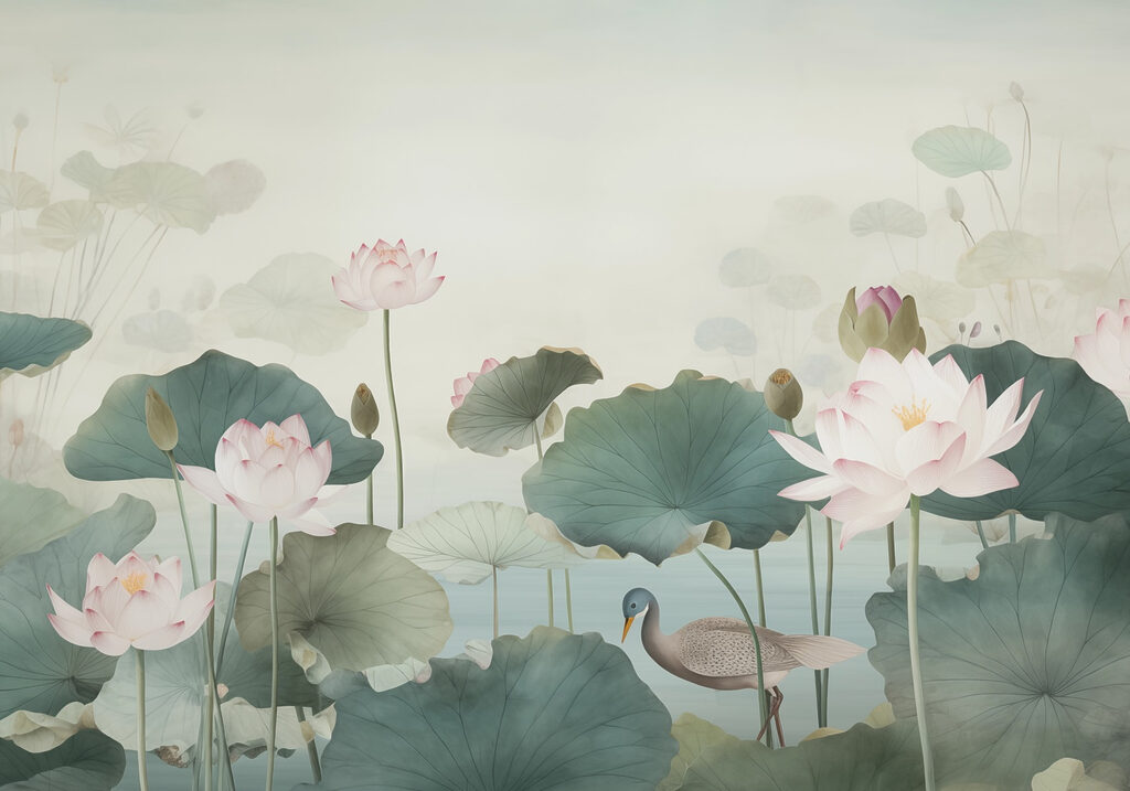 Rață într-un iaz cu flori de lotus Rață într-un iaz cu flori de lotus