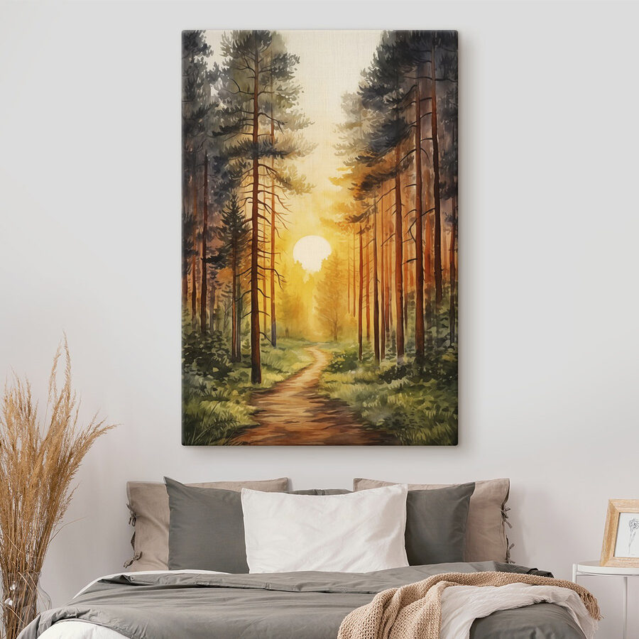 Pictura de o pădure cu o cale și copaci