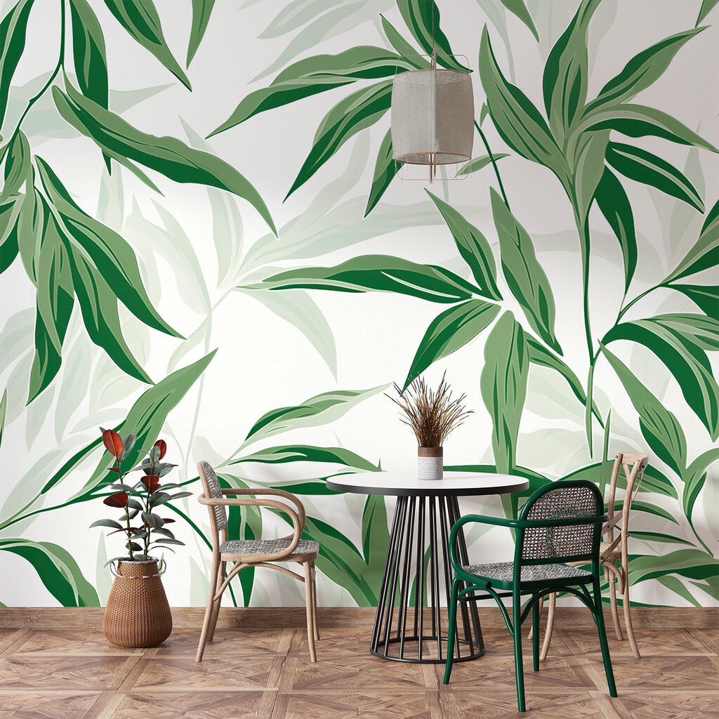 Green leaves on a white background